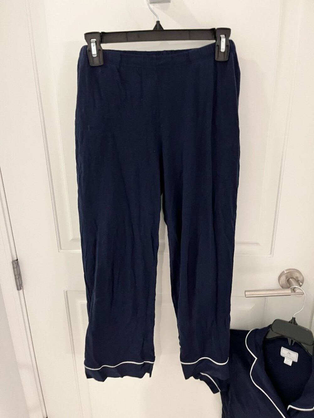 Petite Plume Navy Piped Pima Cotton Cropped Pajama Set SMALL S - Picture 7 of 9